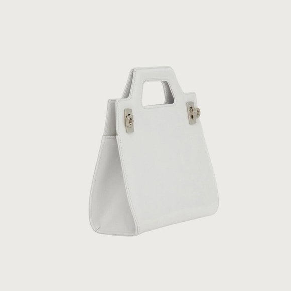 FERRAGAMO Wanda Gancini Mini Leather Top-Handle Purse White - Picture 4 of 16